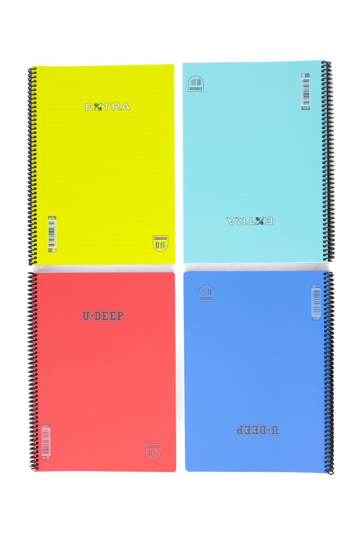 Kırtasiye Okul Defteri A4 Boyutlu Spiralli 72 ve 60 Yapraklı Çizgili-Kareli PP Kapak 8 li